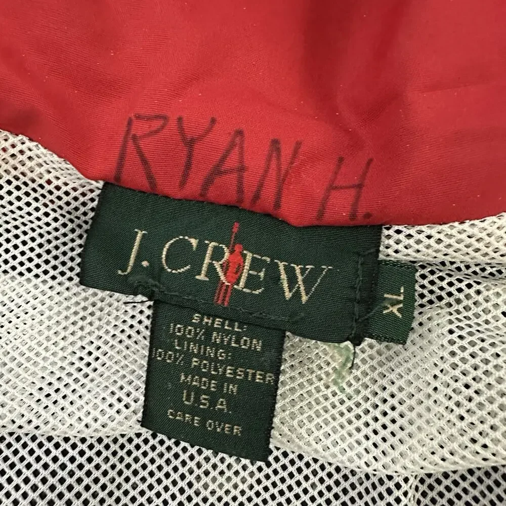 J.Crew Mens Vintage 90s Windbreaker Jacket Size XL Navy Blue Hooded Oarsman